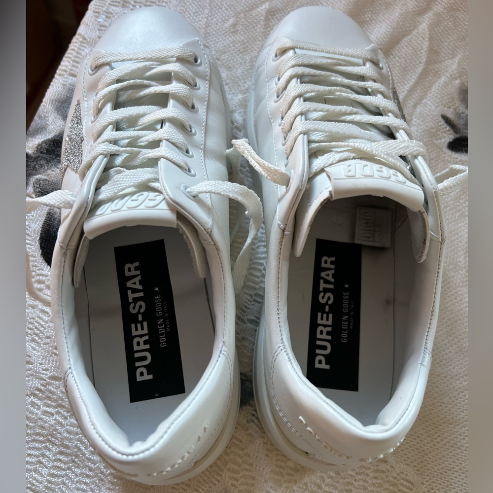 Golden Goose Purestar White Leather Sneakers w/ Swarovski Star – Size 40 - Picture 6 of 16